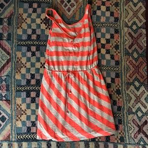 Beige and Coral Striped Casual Dress